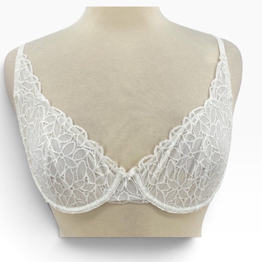 Aerie Lace Unlined Underwire Bra 36C Sheer White Demi 2086